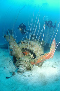 Helldiver plane near USS Saratoga bow